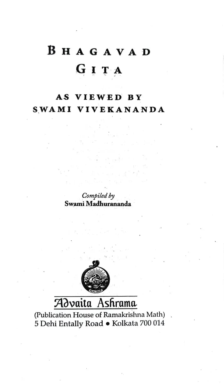 Bhagavad Gita As viewed by Swami Vivekananda