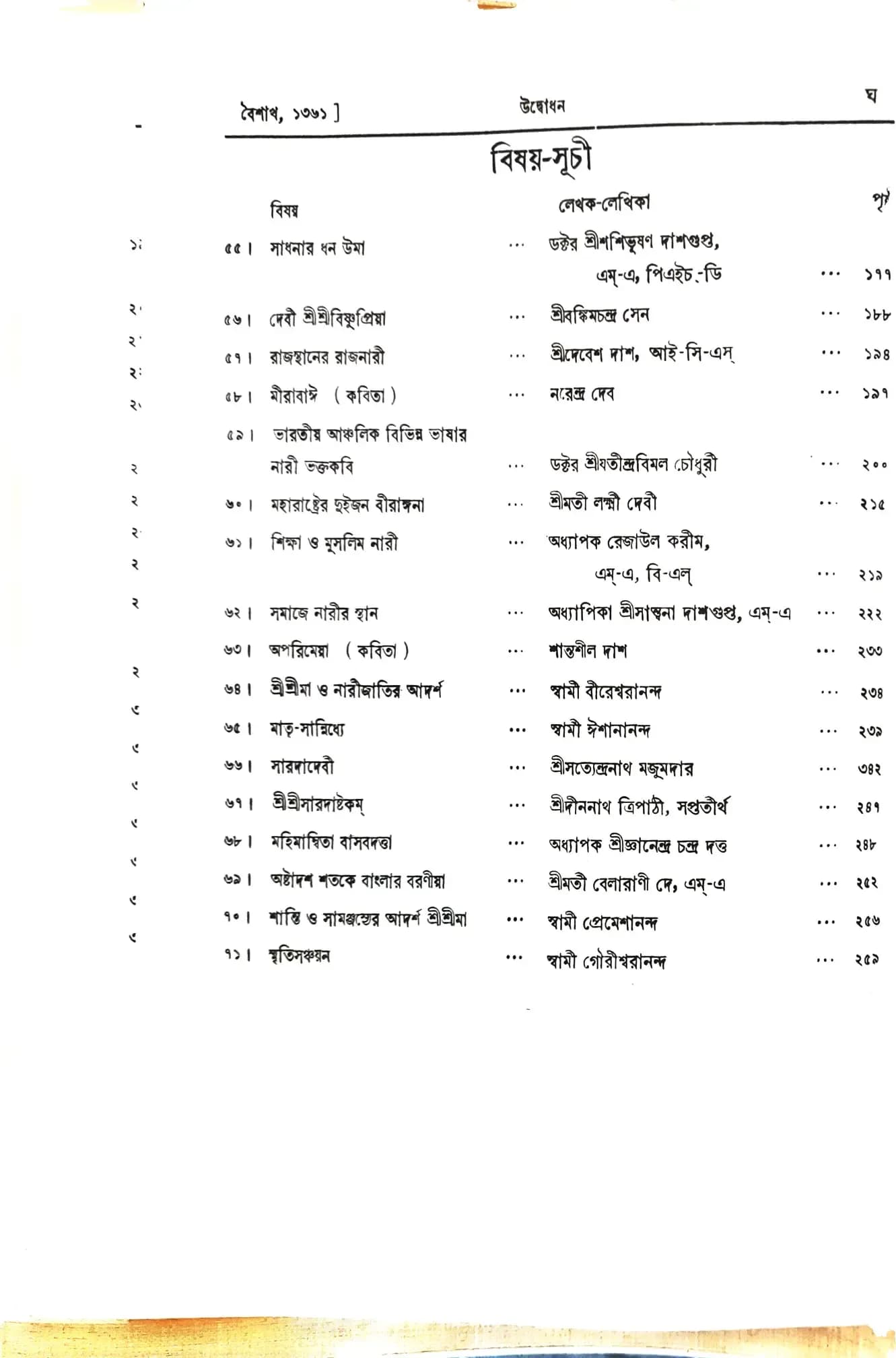 উদ্বোধন শ্রীশ্রীমা-শতবর্ষ জয়ন্তী সংখ্যা